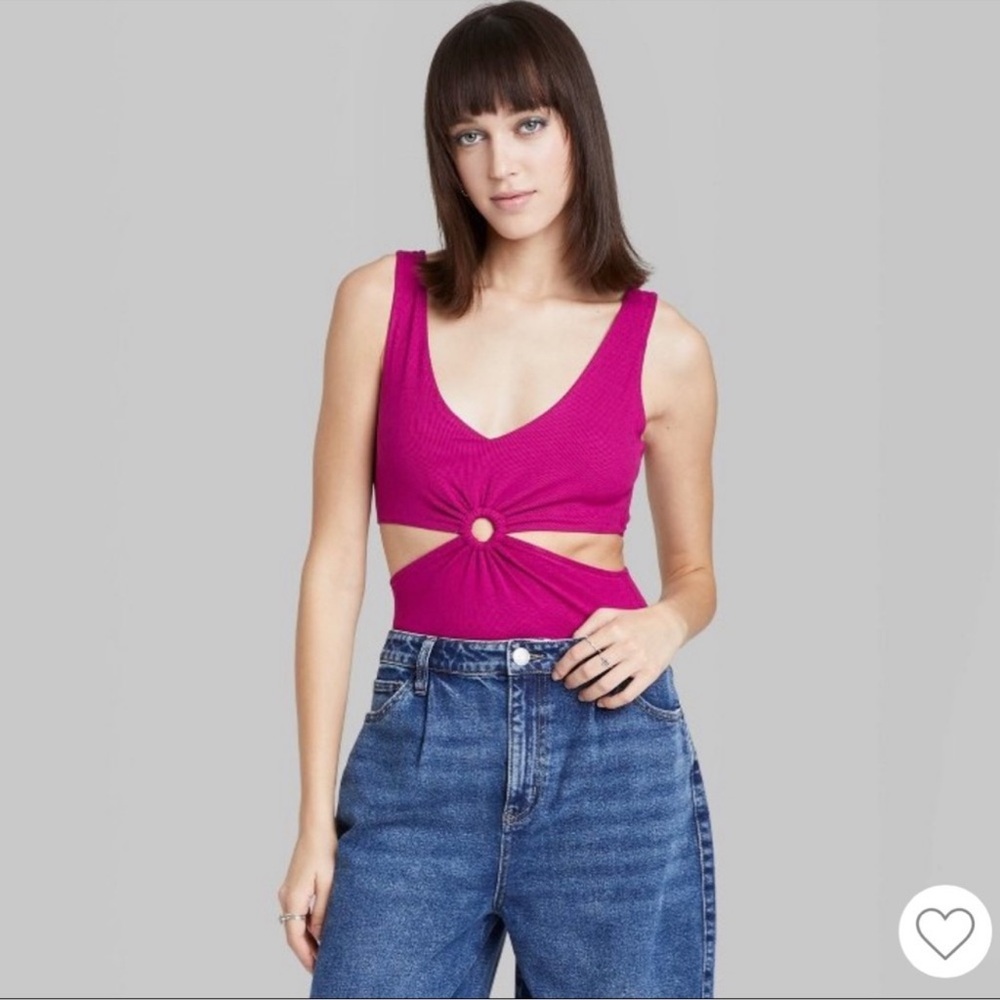 Wild Fable magenta pink cut out key hole sexy ribbed bodysuit large